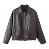 Womens Two-Tone American Vintage Leather Jacket Belted Long Sleeve Coat