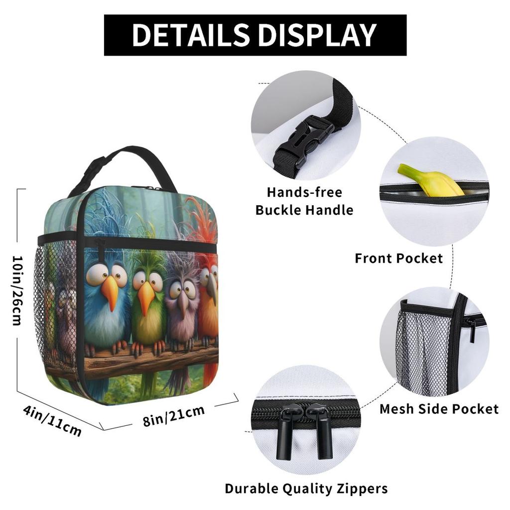 Funny Bird Pattern Insulated Lunch Bag for Women Office Cooler Thermal Food Box Tote Leakproof Lunch Boxes Container