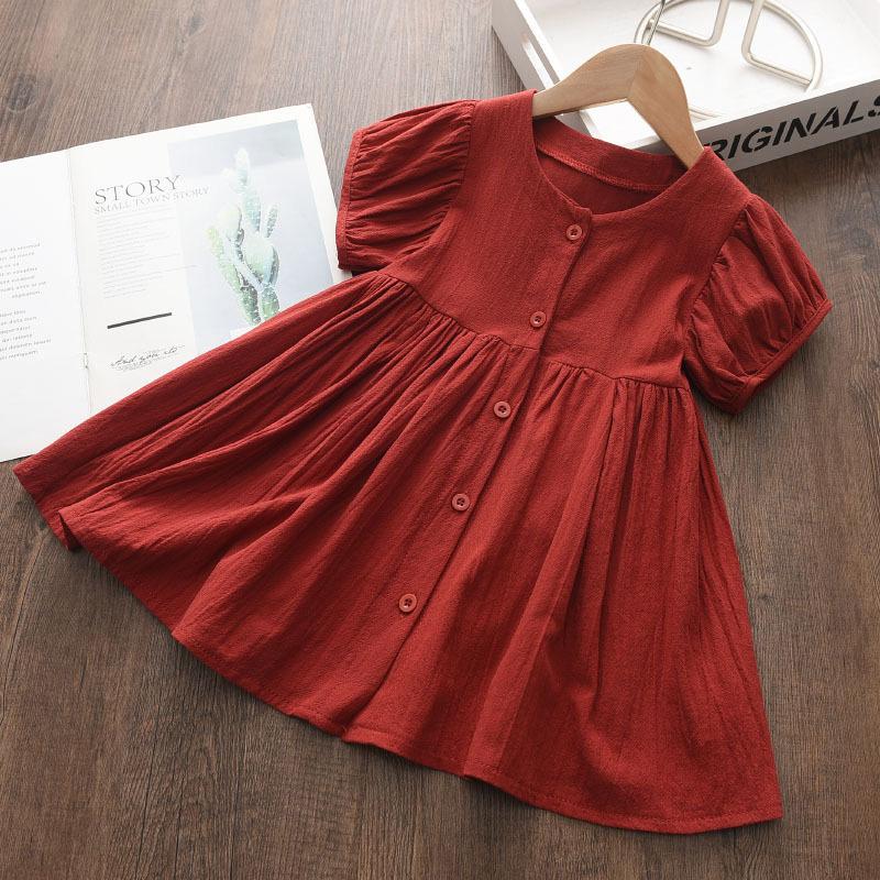Girls Summer Puff Sleeve Princess Dress Stylish Short Sleeve Party Dress For Kids Fashionable Cotton Blend Sundress 100cm