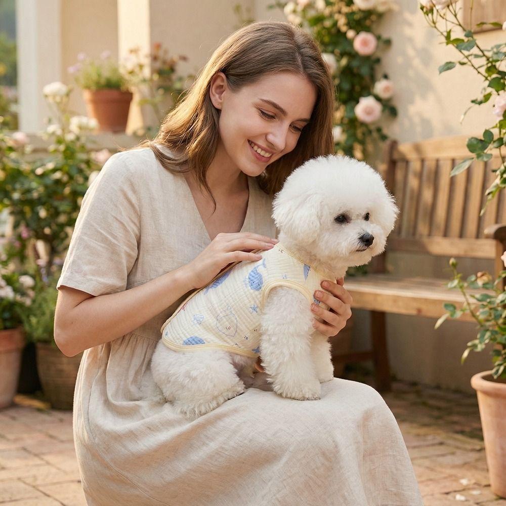 Cute Puppy Short Shirt Cartoon Print Pet T-shirt Casual Pet Sleeveless Pullover  Outdoor Activities
