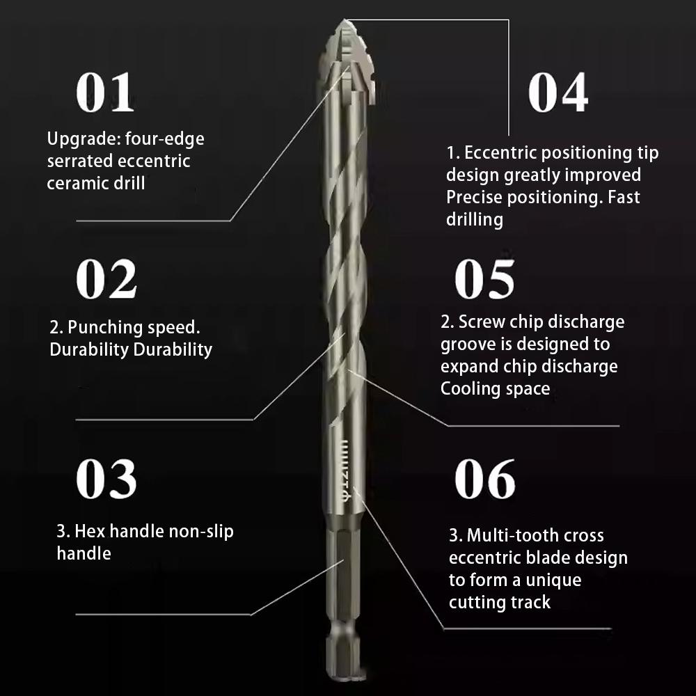 3PCS/set Eccentric Drill Bit Set Four-Edge Serrated Drill Bits High Hardness Bevel Tip Serrated Drill Bits for Brick Wood