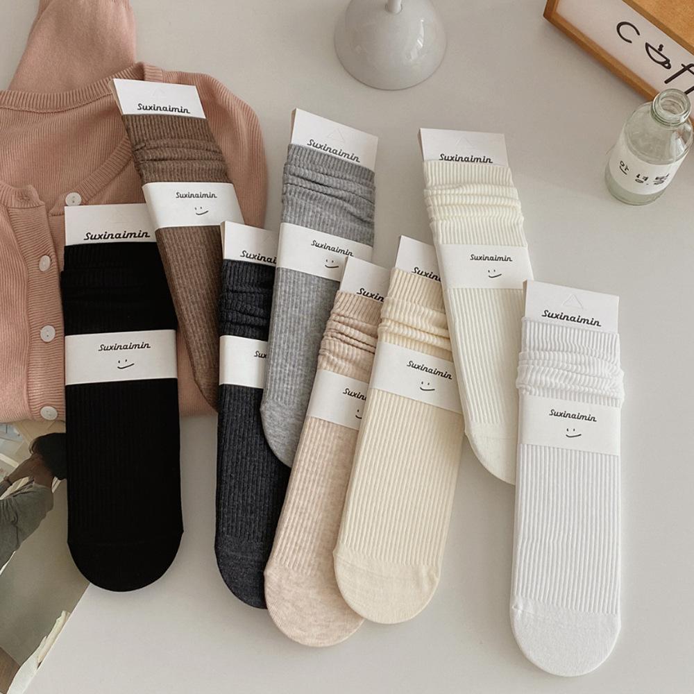 Stacked socks women's autumn and winter solid color mid-tube cotton socks Korean version ins trendy simple and versatile stockings