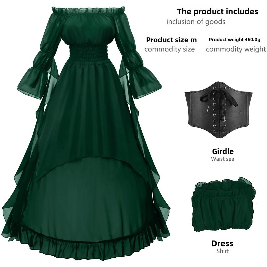 Medieval Victorian Womens Off Shoulder Dress With Linen Fabric For Halloween Renaissance Fair Performances