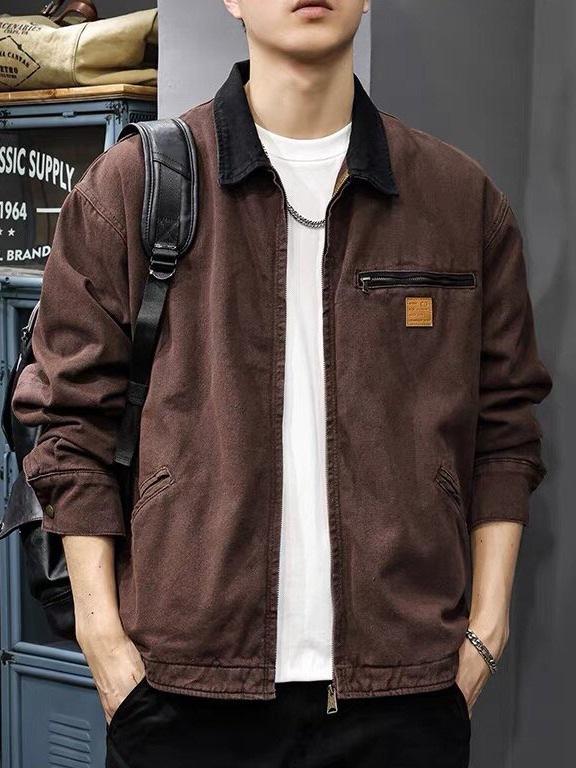 Men's Retro Heavyweight Washed Detroit Jacket: Autumn/Winter Loose Fit Trendy Ruffian Cool Style.