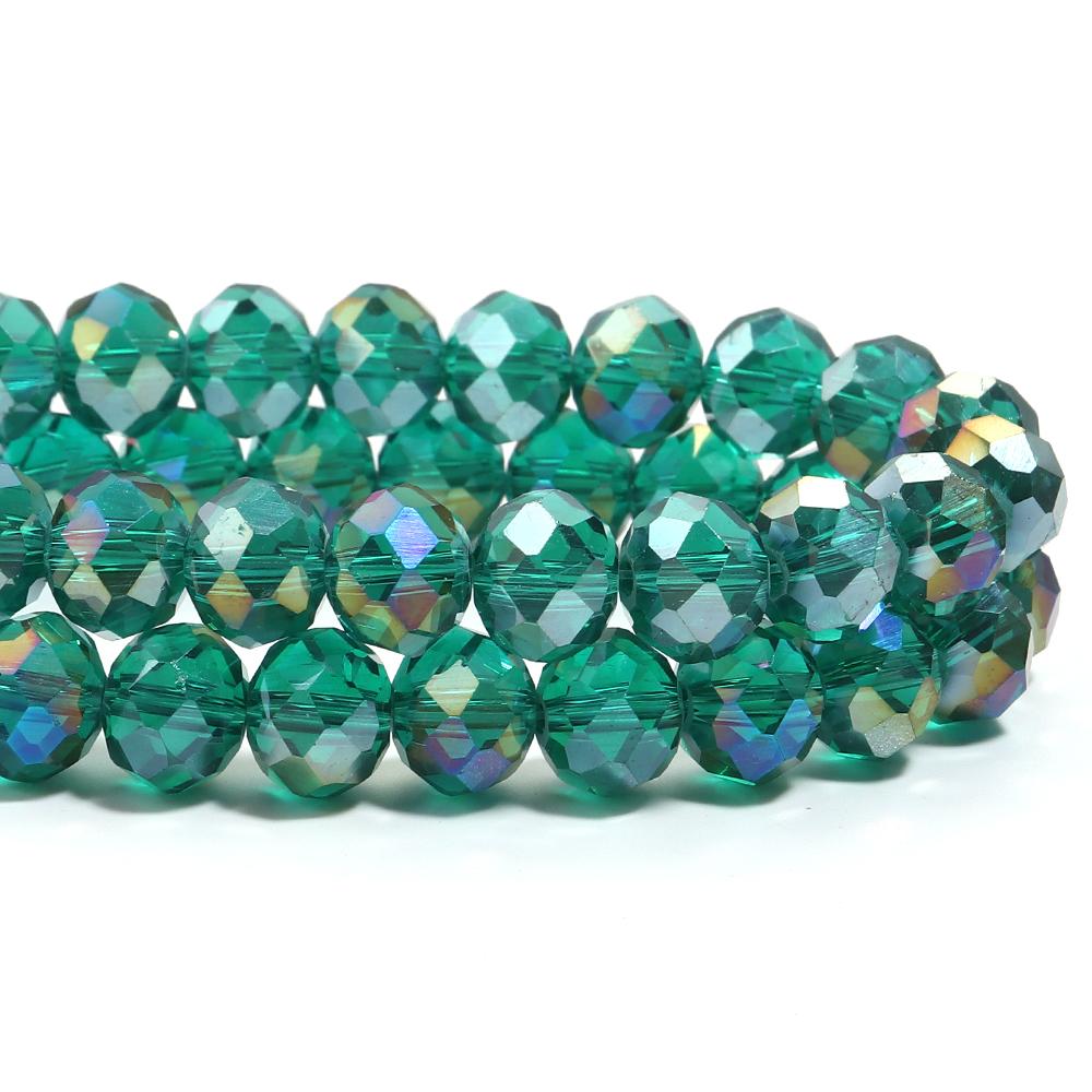 1 Strand 3 4 6 8 10mm Faceted Crystal Beads Peacock Green Rondelle Flat Glass Loose Spacer Beads For Jewelry Making DIY Necklace