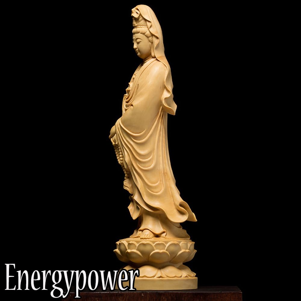 Standing Kannon Bodhisattva Natural Boxwood Wooden Buddha Boxwood Kannon Avalokitesvara Kannon Statue Statue, Carving, Statue, Sculpture, Bodhisattva,