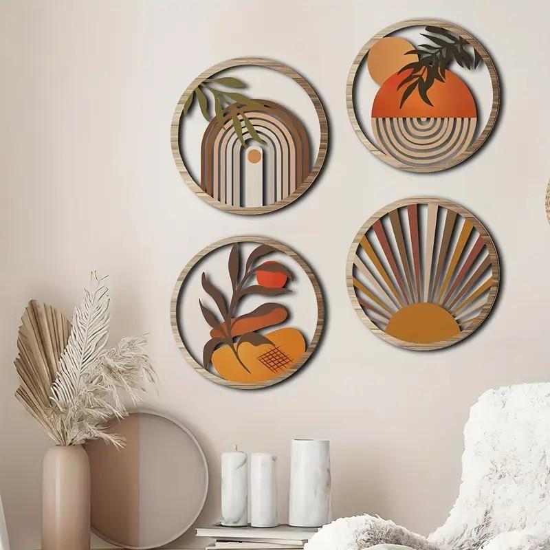 Wall Decor Set With Wooden Craft Pieces For Rustic Home Interior