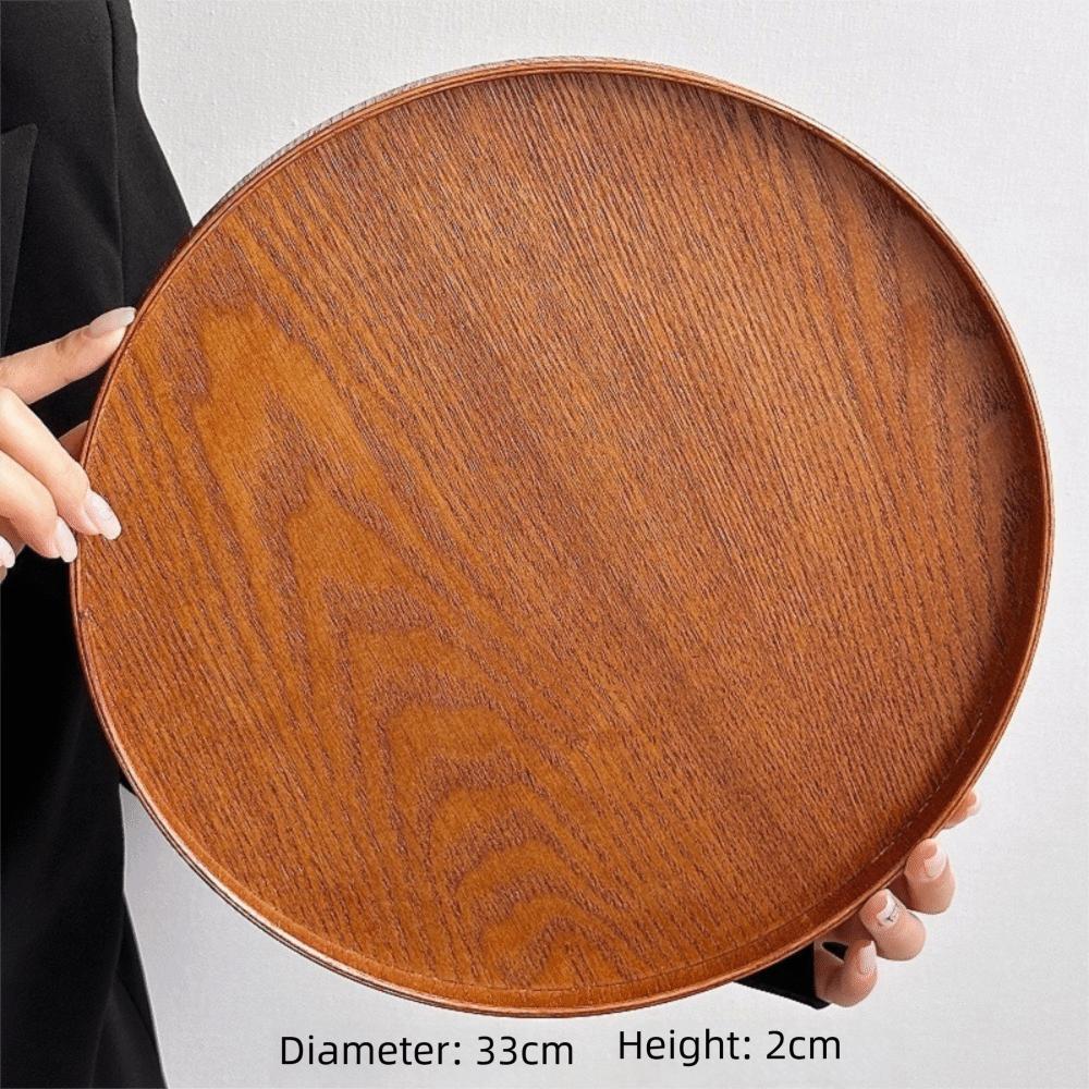 Vintage Round Serving Tray Wooden 21/24/27/30/33cm Wood Platte Tea Food Tray Breakfast Dinner