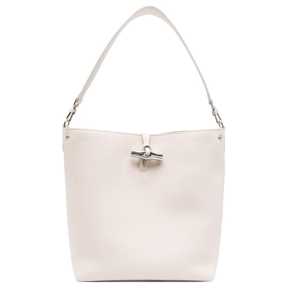 Longchamp Le Roseau Silver Hardware Small Calfskin Tote Shoulder Bag Medium Women Bags Beige 10281HFP555
