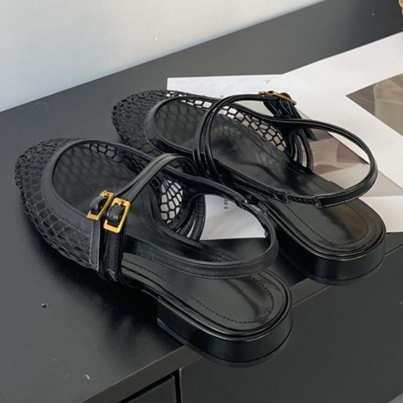 Fashion Sexy Mesh Shallow Women Sandals Fashion Buckle Narrow Band Hollow Slide Sandals Summer Comfort 42 43 Large Size Mary Jane Shoes