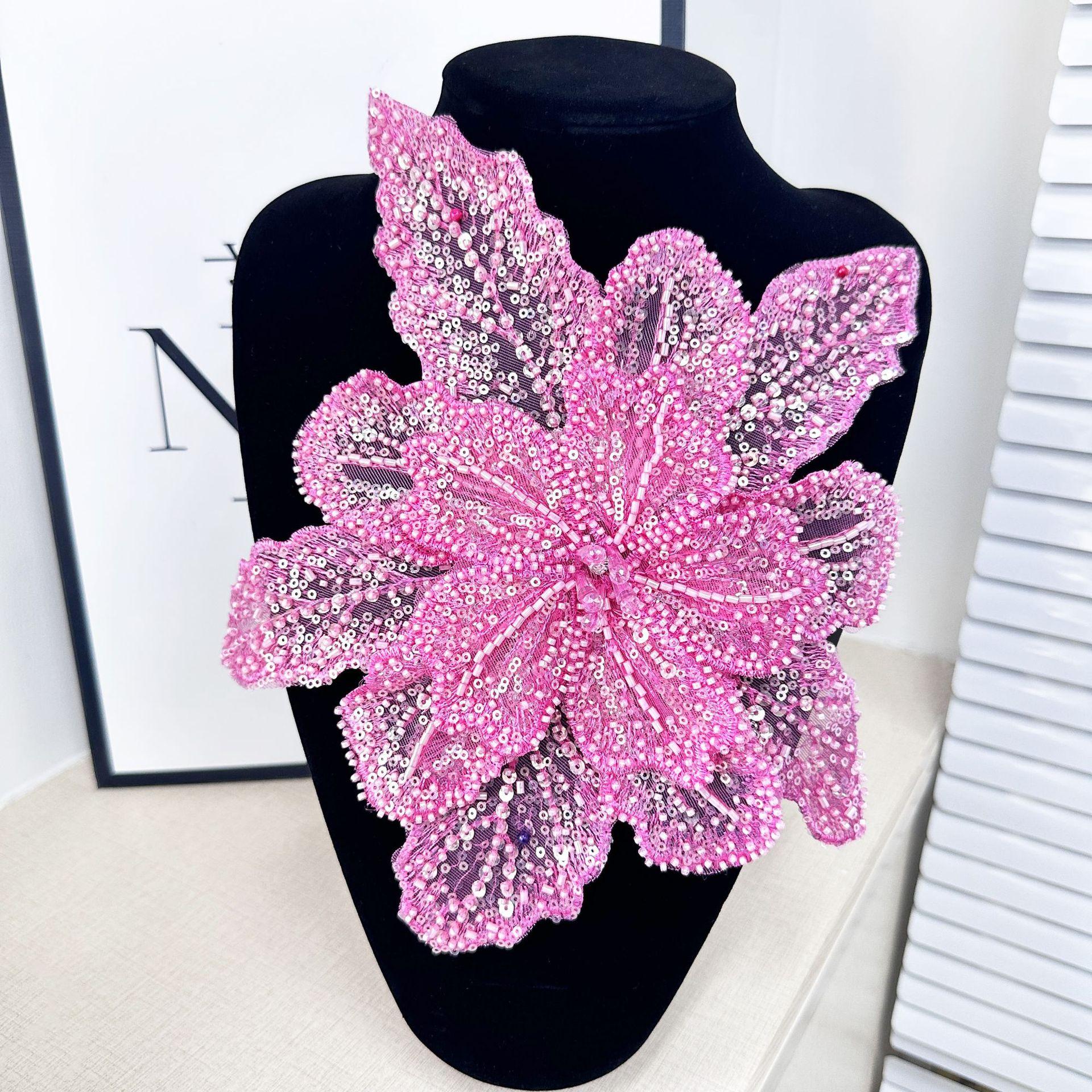 Meerlaagse Versiering met Pailletten en Kralen Driedimensionale Bloem Europese en Amerikaanse Kleding Jurk Zwarte Corsage pink