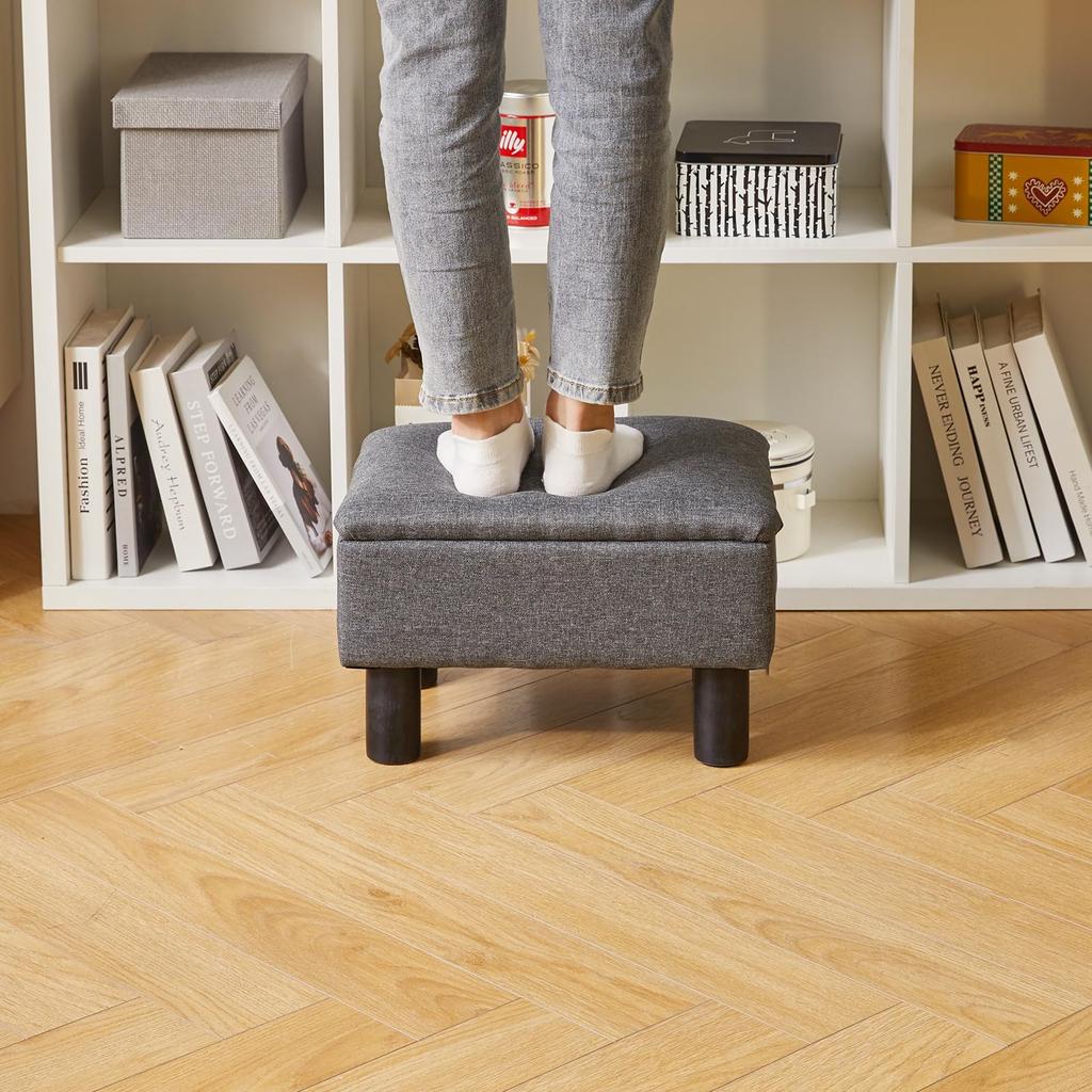 Aibiju Low Stool with Solid Wood Mini Linen 150kg Weight Hinged Light Legs, High-Resilience Chair, Footstool, 403024cm, Fabric, Capacity, Lid, Gray,