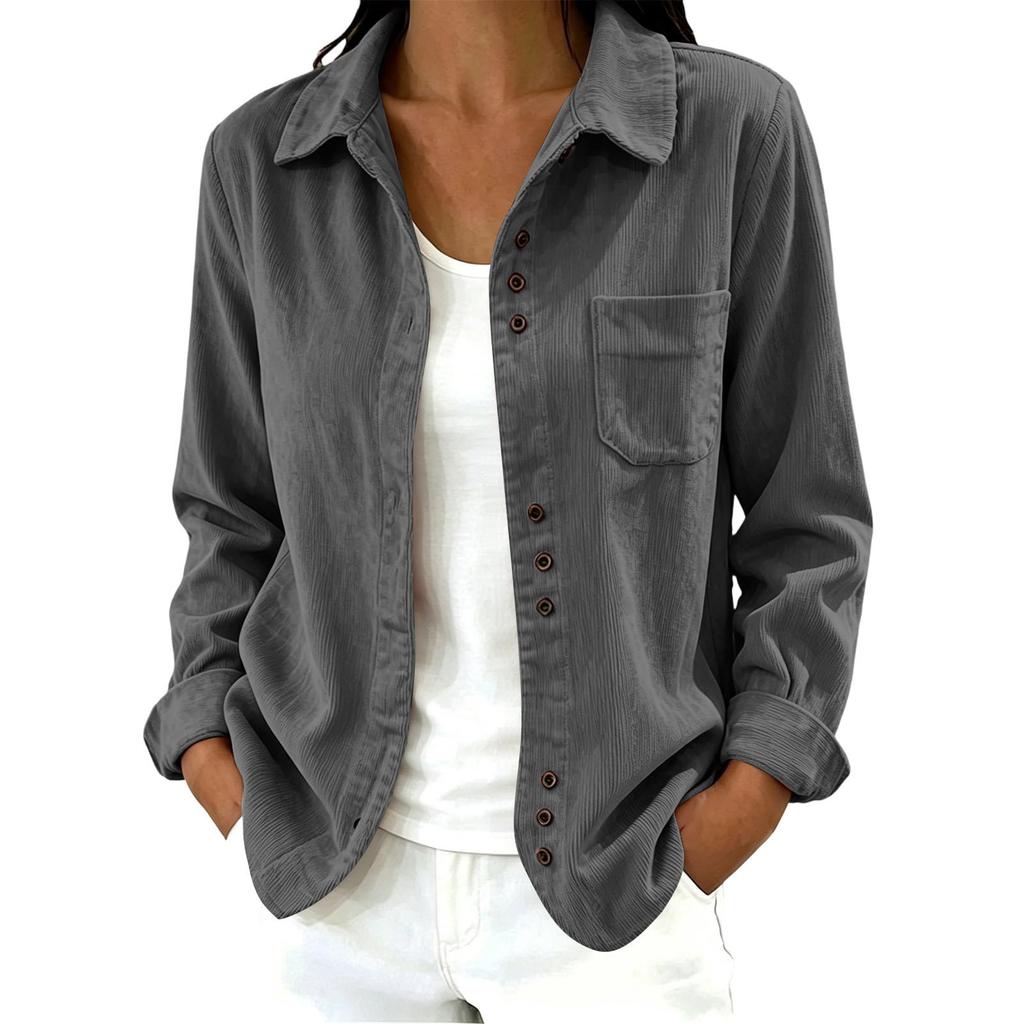 Women's Long Sleeve Corduroy Jacket with Lapel Collar for Casual Everyday Wear