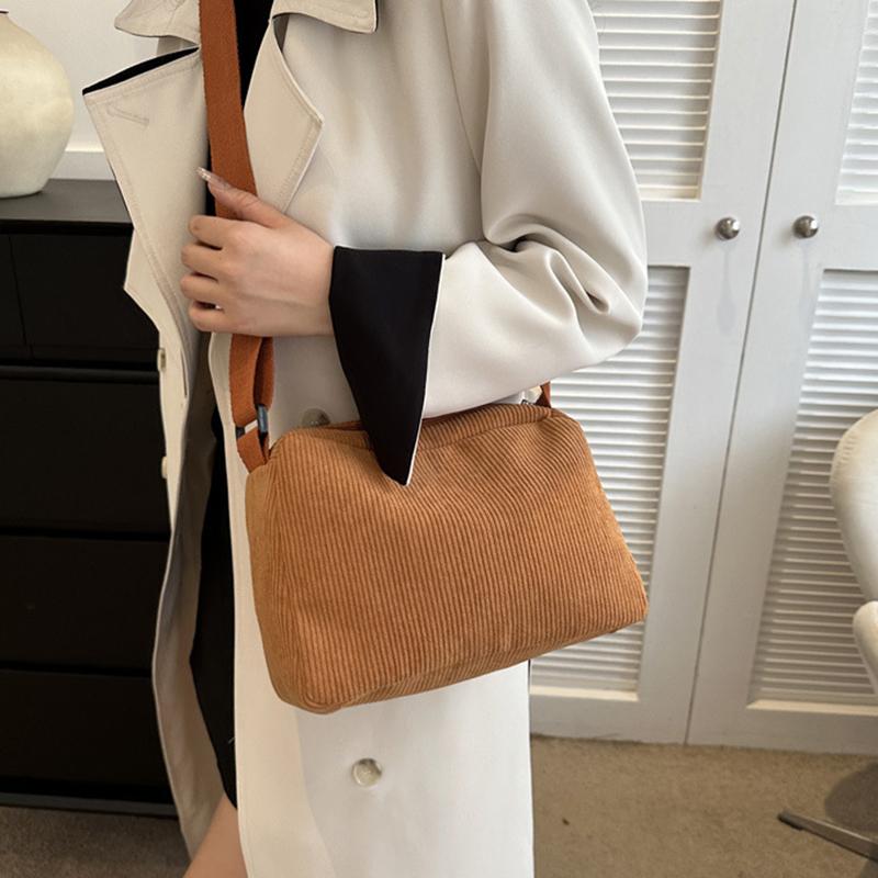 Solid Color Corduroy Shoulder Bag All-match Zipper Handbag Versatile Carry On Crossbody Bag