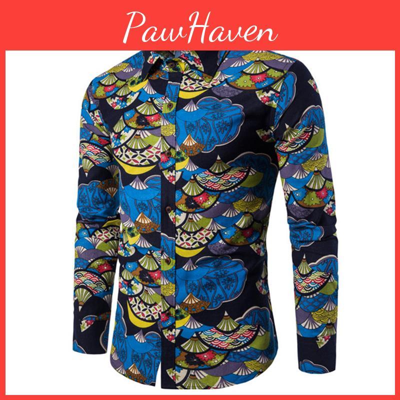 Fashion Mens Summer Casual Dress Shirt With Vibrant Floral Design And Comfortable Cotton Blended Fabric