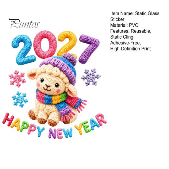 Commercial Store New Year Decor Chinese Window Stickers, 2027 Goat Static Clings, Reusable Winter Theme Decals Crochet Knit Lamb Decals, for Home Shop