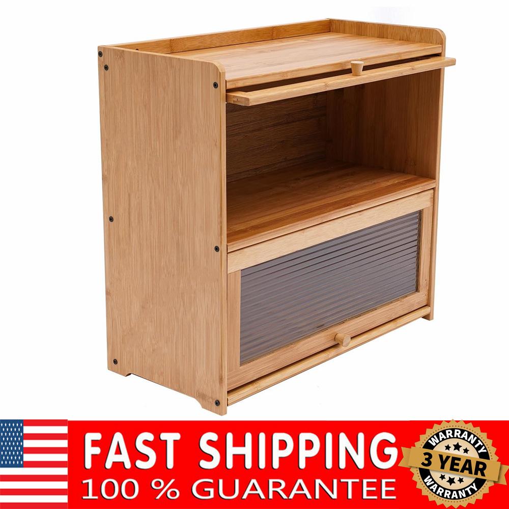 2 Tiers Storage Cabinet with Handles, Tabletop Storage Organizer with Large Storage Capacity Modern Sideboard with Acrylic Doors