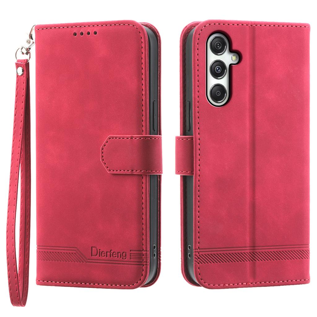 DIERFENG DF-03 For Samsung Galaxy M35 5G Leather Case Lines Imprint Wallet Phone Cover