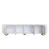 White TV Cabinet 180 Cm, 4 Doors, Elegant Design, Marble-look Surface, Spherical Wooden Feet