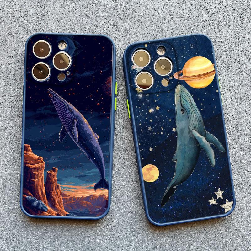 Space Ocean Whale Shark Swimming Phone Case For iPhone 16 15 14 11 12 13 Mini Pro Max Cover 15 14 7 8 Plus X XR X Fundas Shell