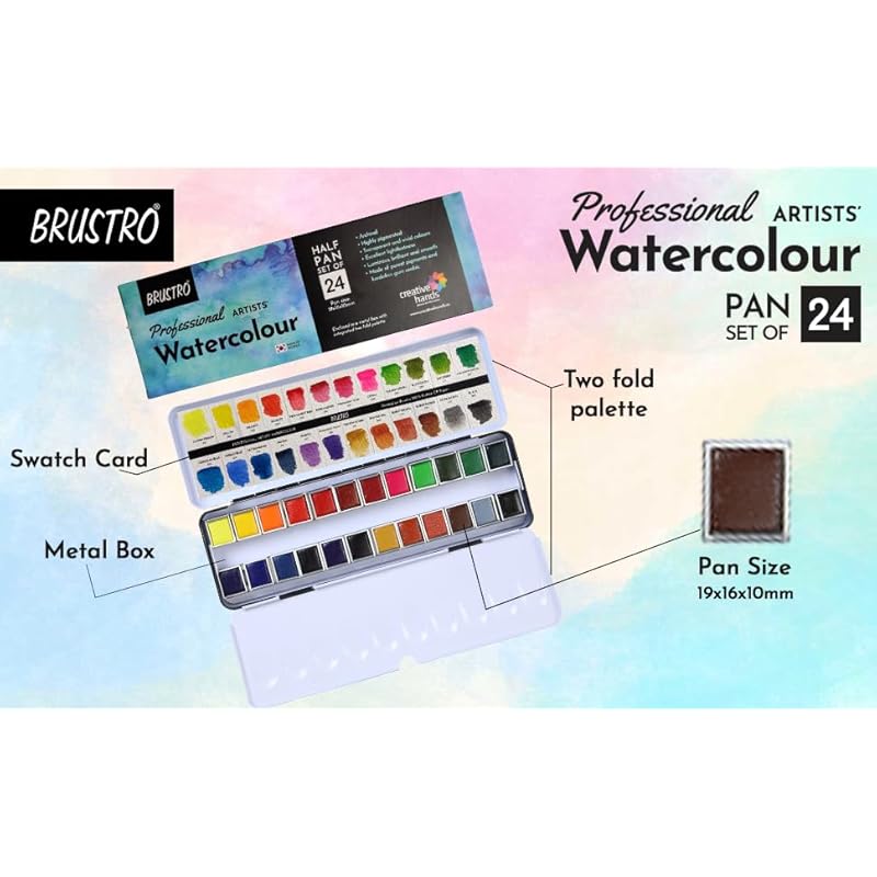 

Brustro Artists Professional Watercolour Half Pan Set Of 24 2 Piece Set