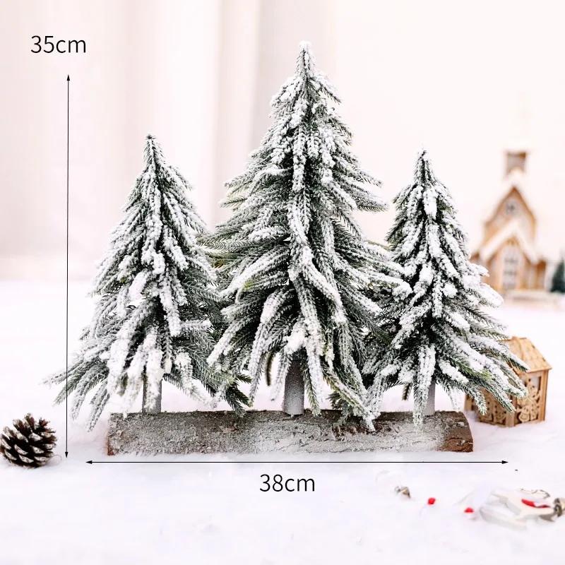 For Christmas Tree Mini Pine Tree With Wood Base DIY Home Table Top Decor Christmas Artificial Frosted Sisal Small Trees Party D