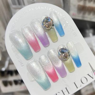 Rainbow Cat Eye Wear Armor Handmade High-end Simple Candy Color Cat Eye French Removable Manicure