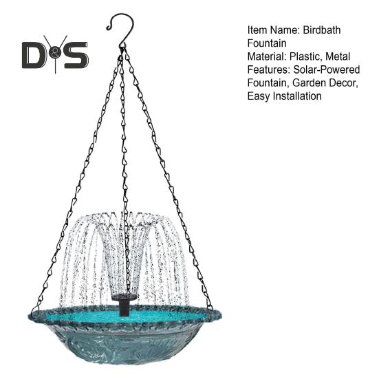 Hanging Birds Bath with Solar Fountain Pump Outdoor Garden Hummingbird Feeder Tray Solar Power Water Fountain Birdbath Bowl for Outside