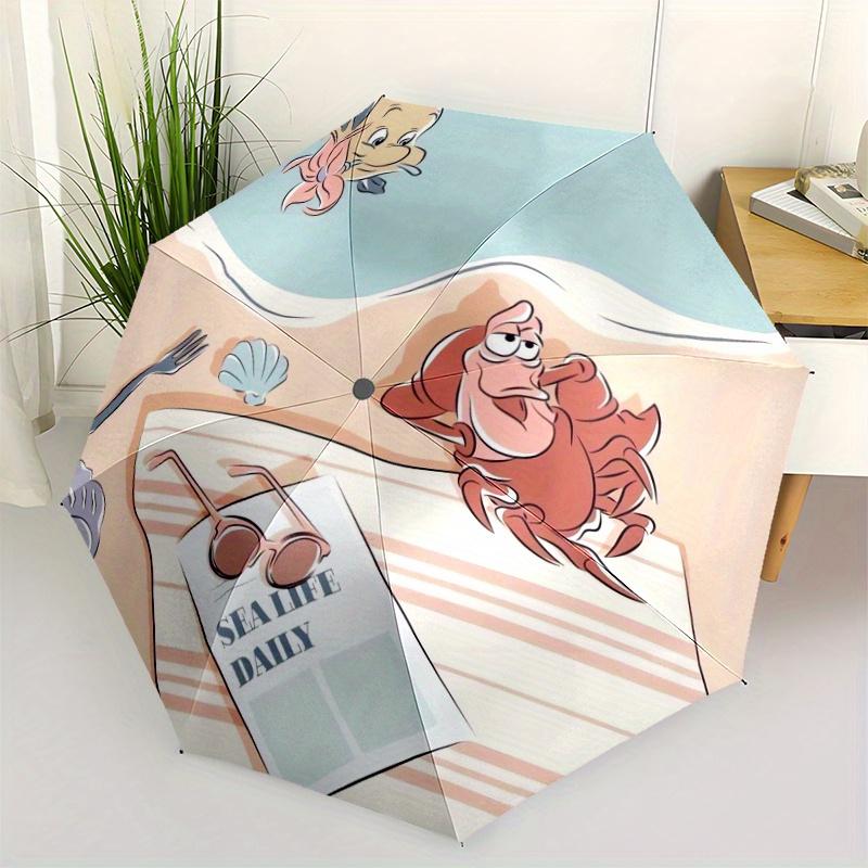 

Under the Sea Adventure Flounder & Sebastian Beach Durable Cartoon Folding Umbrella, Portable 3-Fold Compact Umbrella for Men and Women, Sui
