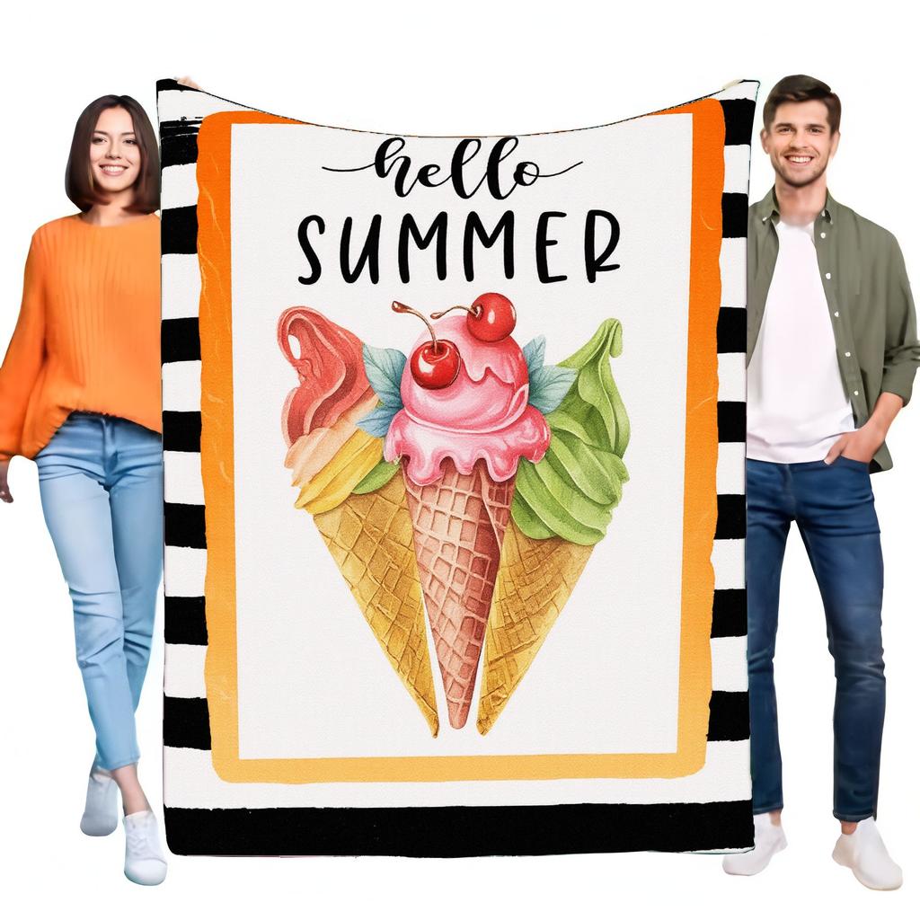 Hello Summer Ice Cream Blanket Soft Cozy Large Throw Lightweight Bed Sofa Decor Gift for Family and Friends, Perfect for Beach D