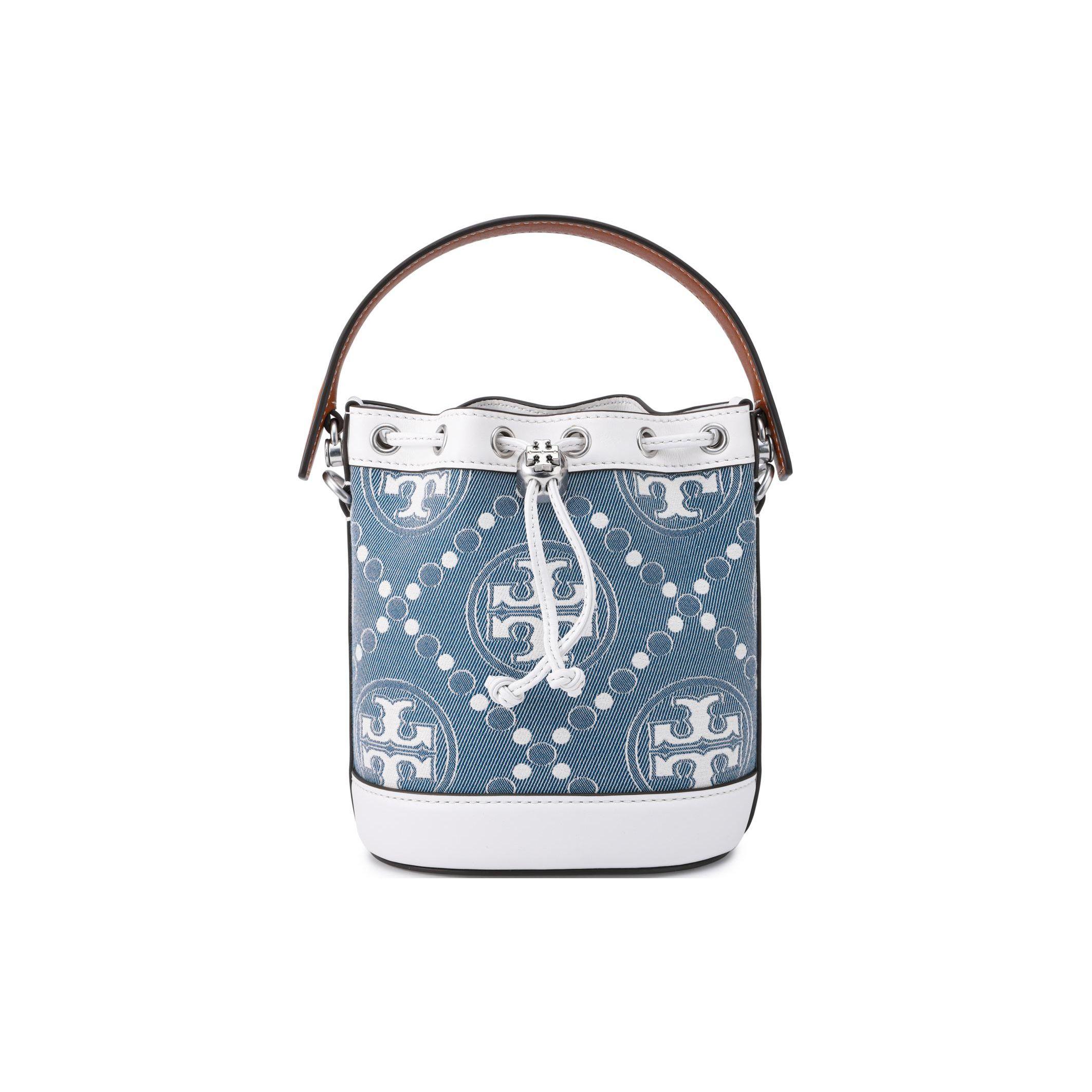 

Tory Burch T Monogram Quilted Drawstring Bucket Bag Women bags Pearl-Blue 149178-400 Basic Set (Bag+Dust Bag)
