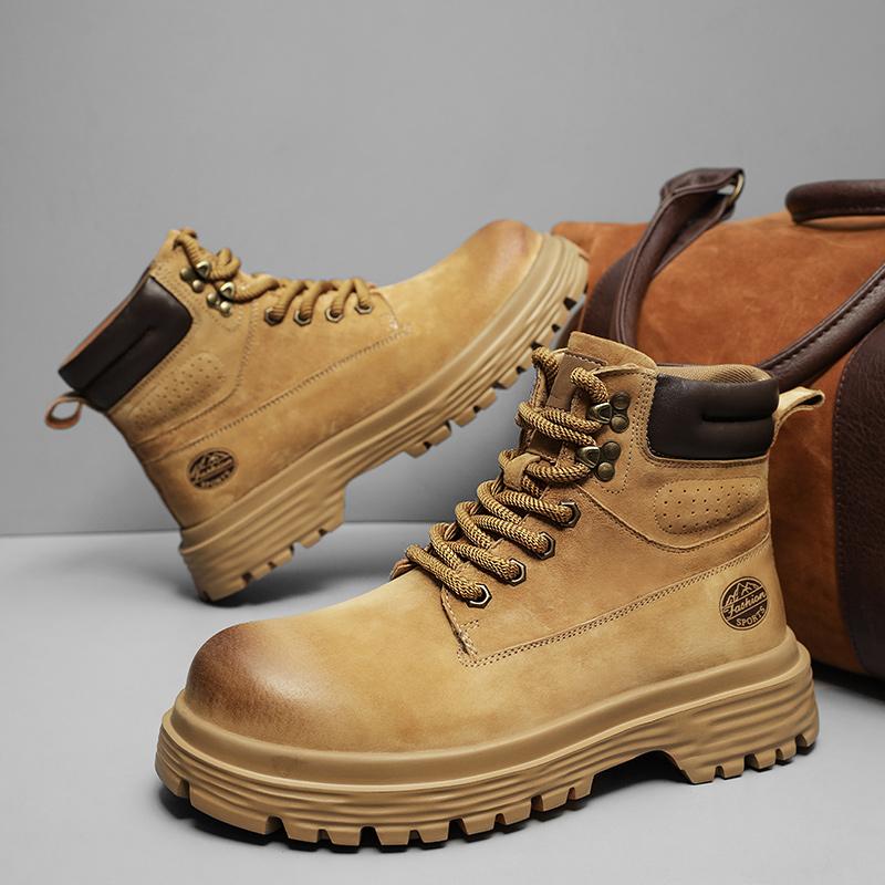 Mode Outdoor Leder Herren Slipper Stiefel Plateau Schuhe Luxusmarke Herren Winter Plüsch Schneestiefel Mode Allround Herren Motocross Stiefel