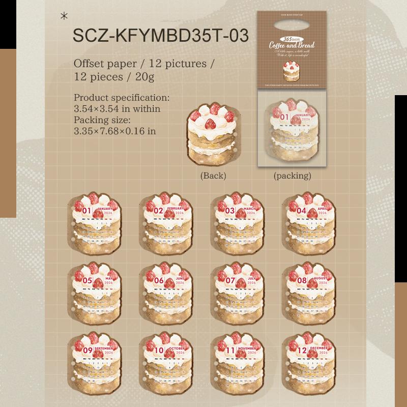 365 Days of Coffee and Bread Series Vintage Cake Landscape Calendar Page Memo Pad Creative DIY Junk Journal Collage Stationery