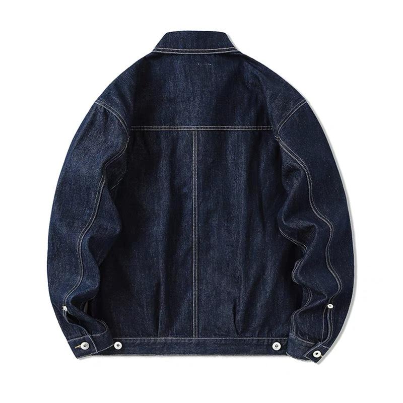 Men's Dark Blue Casual Denim Coat: Retro Jean Outerwear with Cargo Chest Pockets, Lapel Detail and  Minimalist Street Punk Style
