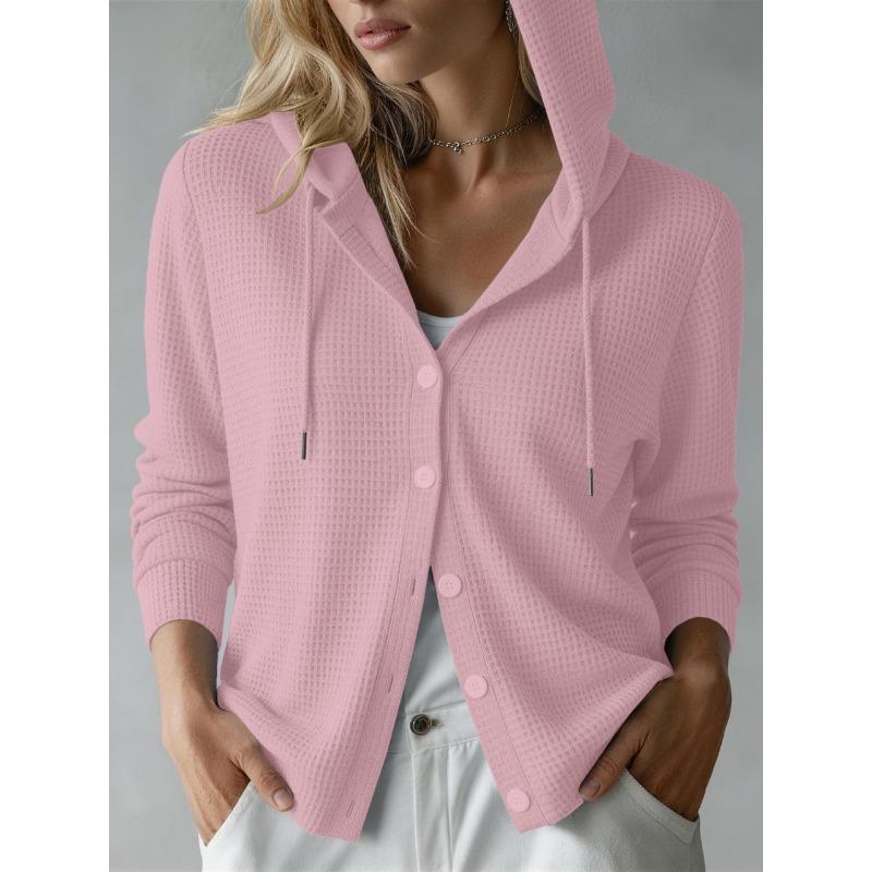 Cappotto Cardigan da Donna con Cappuccio, Manica Lunga, a Maglia Waffle