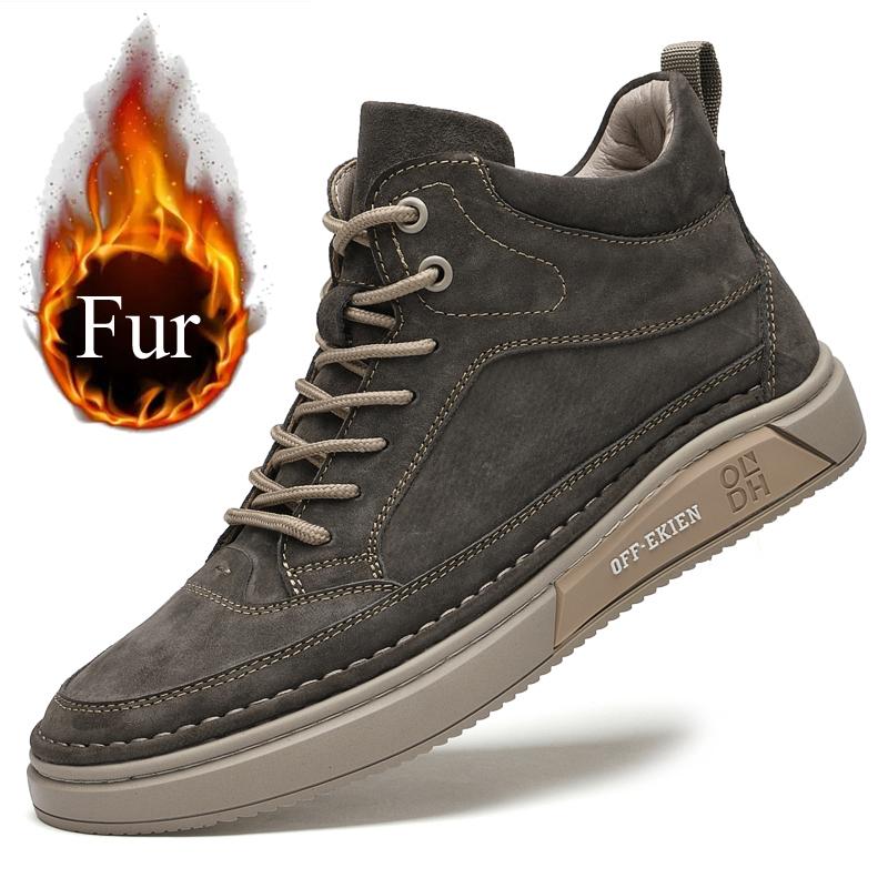 Winter Cow Suede Lace-up Desert Boots Comfort Outdoors Sneakers Ankle Boot Casual Shoes Men Plush Warm Soft Sole Cowboy Boots