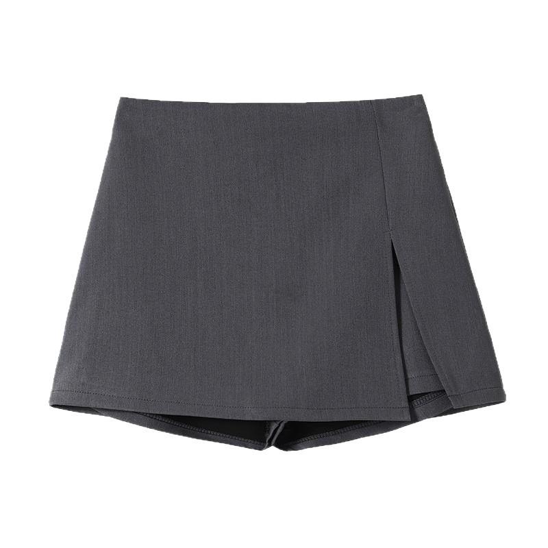 Women's Spicy Girl High Waist A-Line Skirt Pants - Slim Fit, Split Design, Gray/Black, Short Skirt Style for Spring and Autumn.