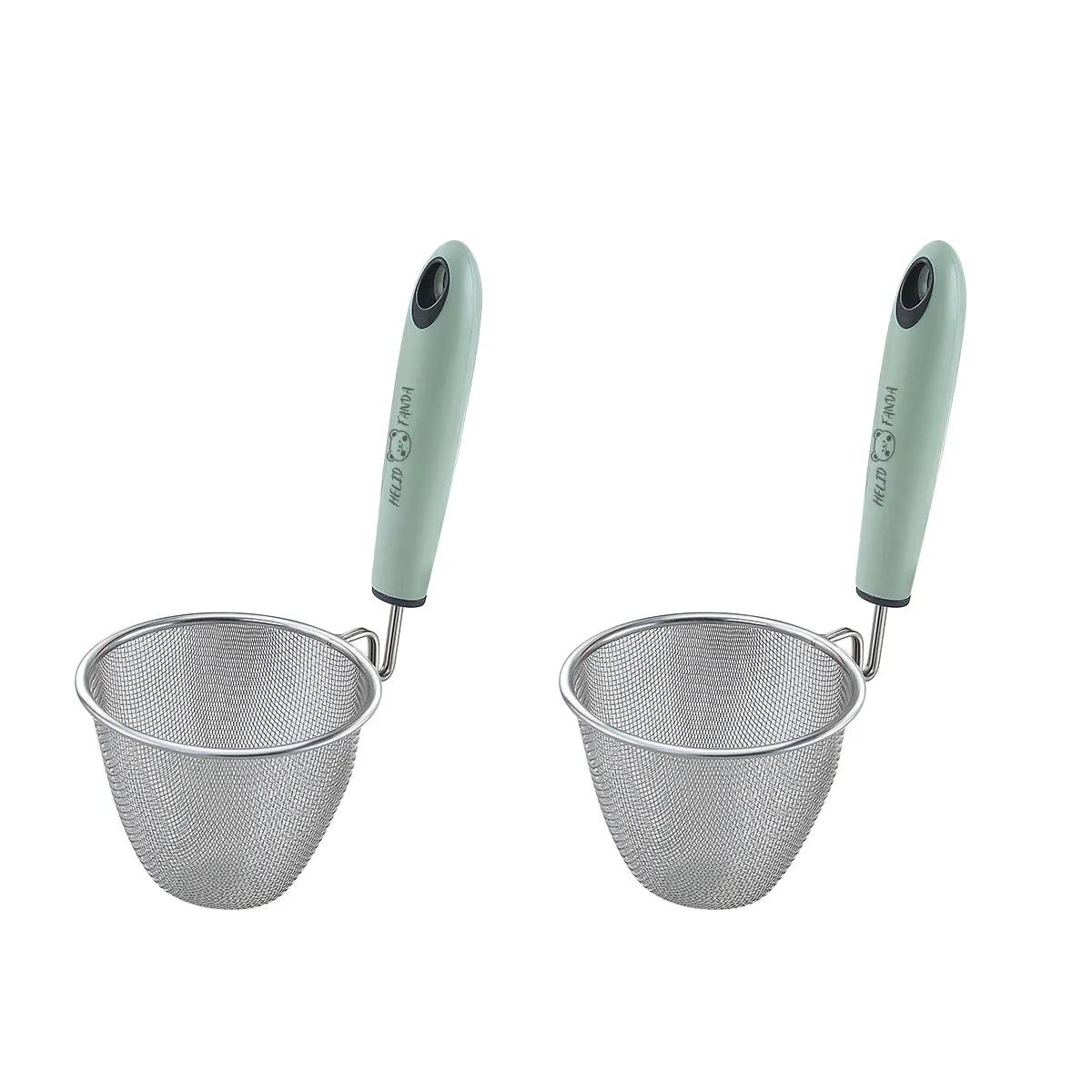 

304 Stainless Steel Fine Mesh Strainer Hanging Hot Pot Filter Spoon Plastic Handle Frying Filter Basket Colander Kitchen Utensil