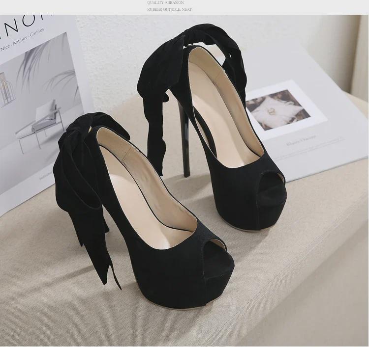 Svarta rosett Peep Toe Stilettsandaler - Dam Sommarmode 2023 Plattformklackar