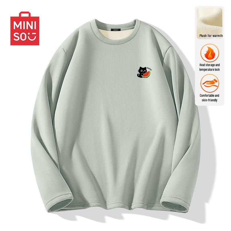 MINISO Men s Fleece-Lined Waffle Knit Thermal Crew Neck Long Sleeve T-Shirt XL