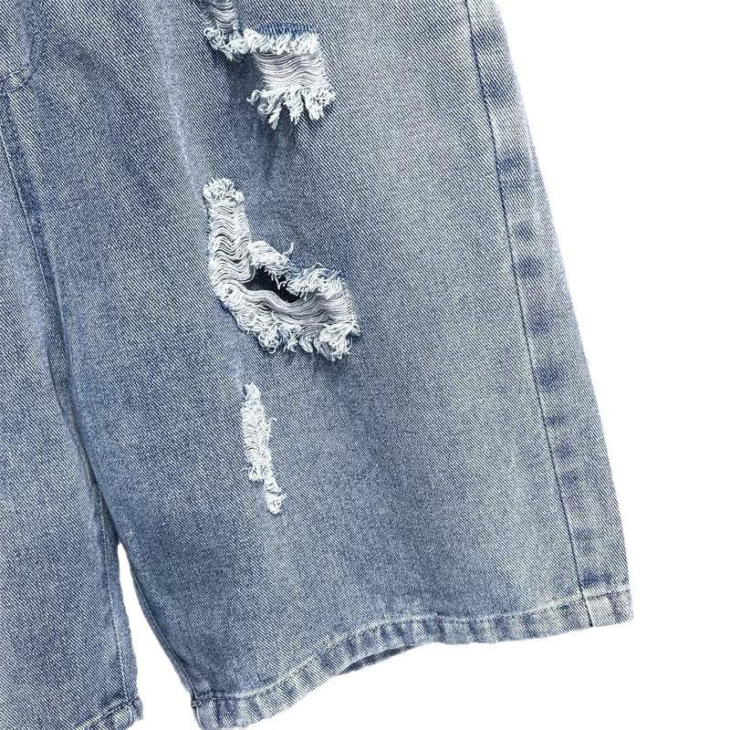 Men's denim ripped casual daily loose and versatile trend summer retro breathable simple fashion five-point pants tide