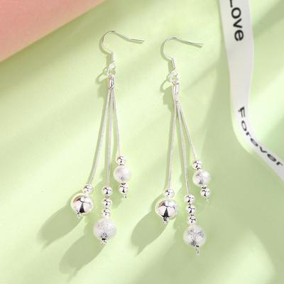 Moda giapponese coreana Nappa di perline di sabbia Gancio per orecchio placcato argento Gioielli Orecchini a tre fili con perline multiple