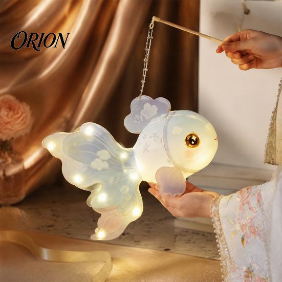 Kids Hands on Learning Toy DIY Mid Autumn Goldfish Lantern Kit for Kids, Handheld Glowing Fish Paper Lamp Festival Craft with LED Light Traditional