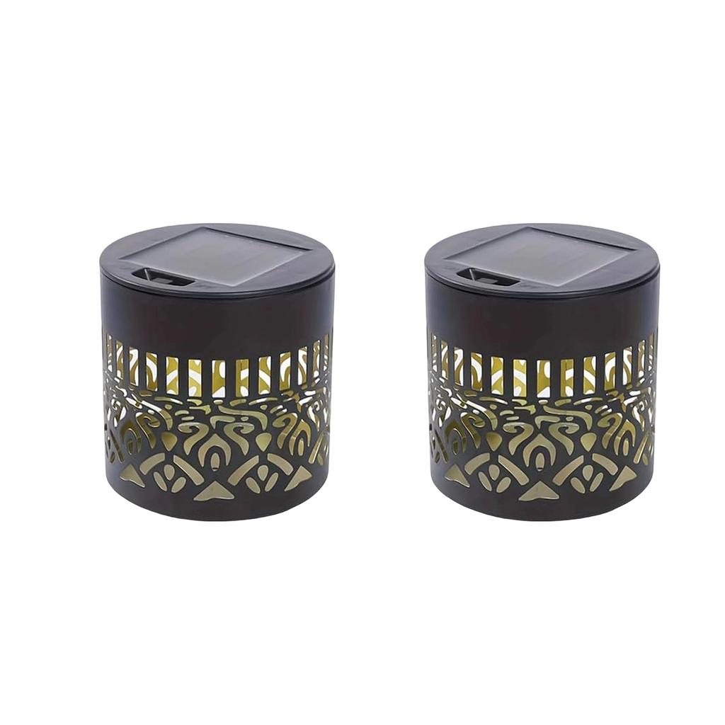 Solar Powered Decorative Outdoor Lantern Set of 2 Mandala Pattern Metal Frame Garden Patio Lighting with Integrated Solar Panel