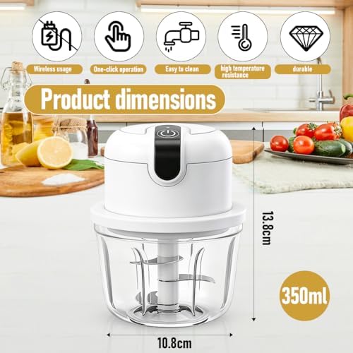 USB Rechargeable Electric Food Chopper 350ml Wireless Mini Kitchen Chopper Multifunctional Food Processor for Onions Garlic Meat Fruit