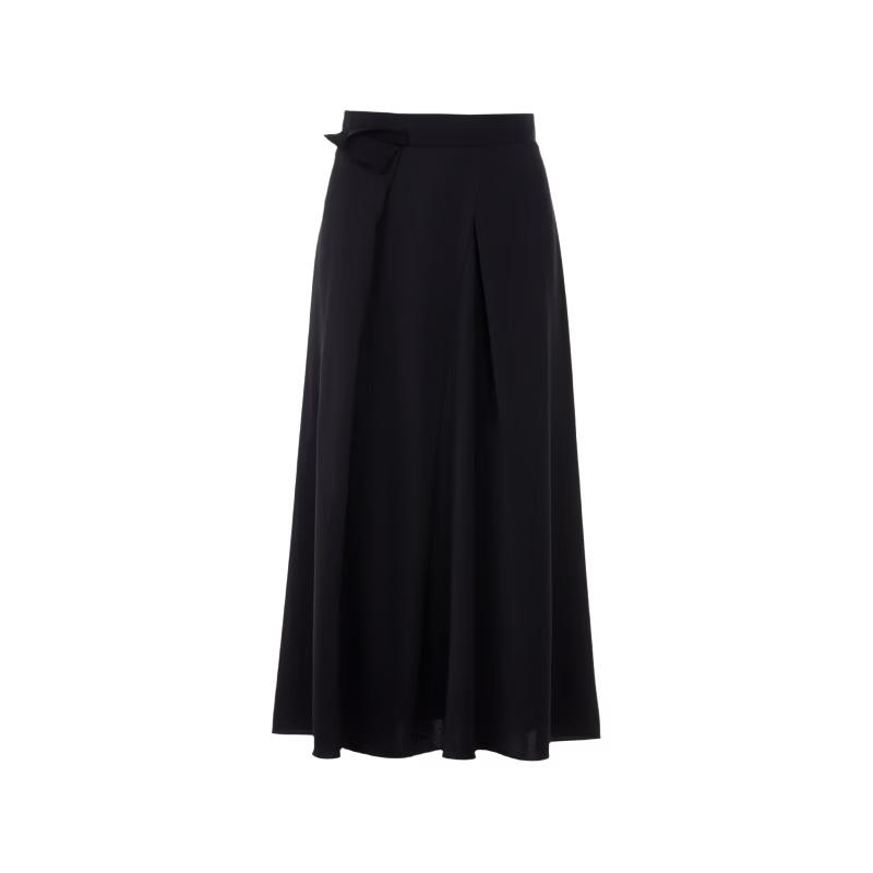 LANCY Elegant Commuter Black Midi Skirt