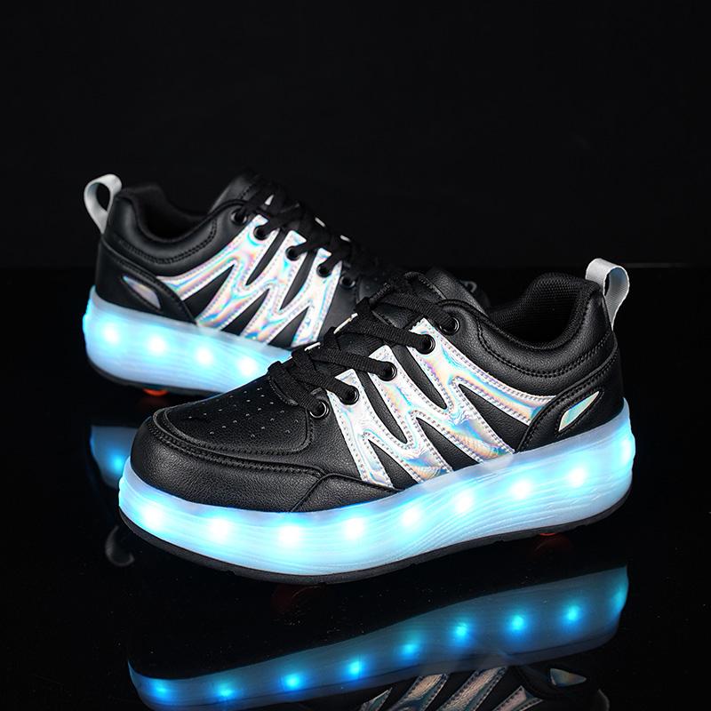 Kids Sneakers Led Light Shoes Children's Boys Girls USB Charging Glowing Sport Wheels Outdoor Parkour Roller Skate Shoes