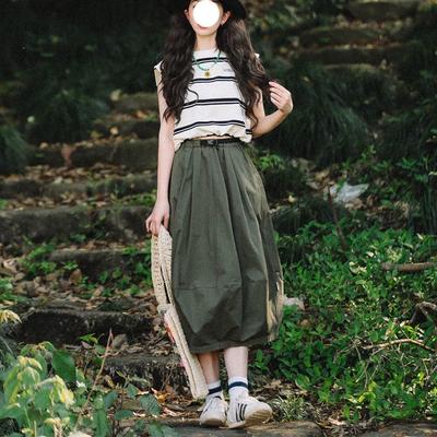 Dámska Vintage Japonská Pracovná Sukňa - Umelecký Outdoorový Štýl Jednofarebná Voľný Strih Vysoký Pás A-Línia Polovičná Sukňa na Jar/Leto