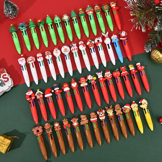 Christmas 4-Color Ballpoint Pen Set Santa Theme Click Pens Smooth Writing Ballpoint Pens for Holiday Gifting