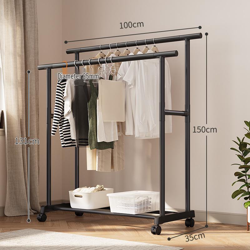 Extra Thick Double Row Vertical Clothes Rack with Wheels for Bedroom Storage
